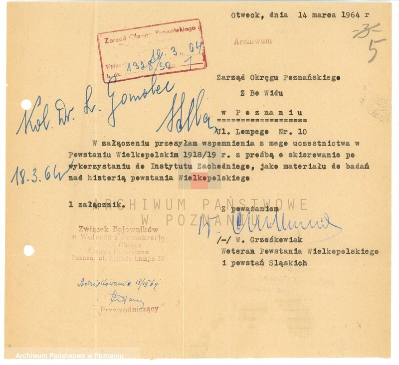 Obraz 14 z jednostki "Relacje i wspomnienia dotyczące powstania wielkopolskiego: 1. Poznań, część ll /autorzy relacji od G - M/."
