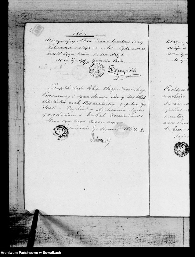 image.from.unit.number "Duplikat Akt Urodzonych, Zaślubionych i Zmarłych Urzędnika Stanu Cywilnego Sekty Filiponów Gminy Wiejsieje pro. 1863"