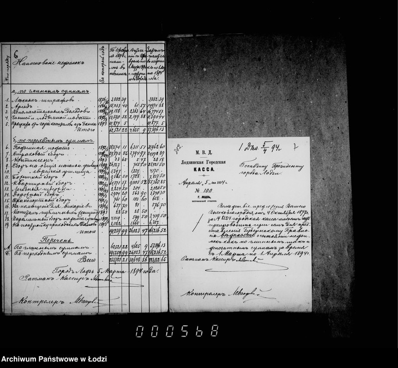 Obraz 9 z jednostki "O nedoimkach po lodzinskoj gorodskoj kasse za 1894 i 1895 gg po uezdnomu kaznačejstvu za pol 1895 g"
