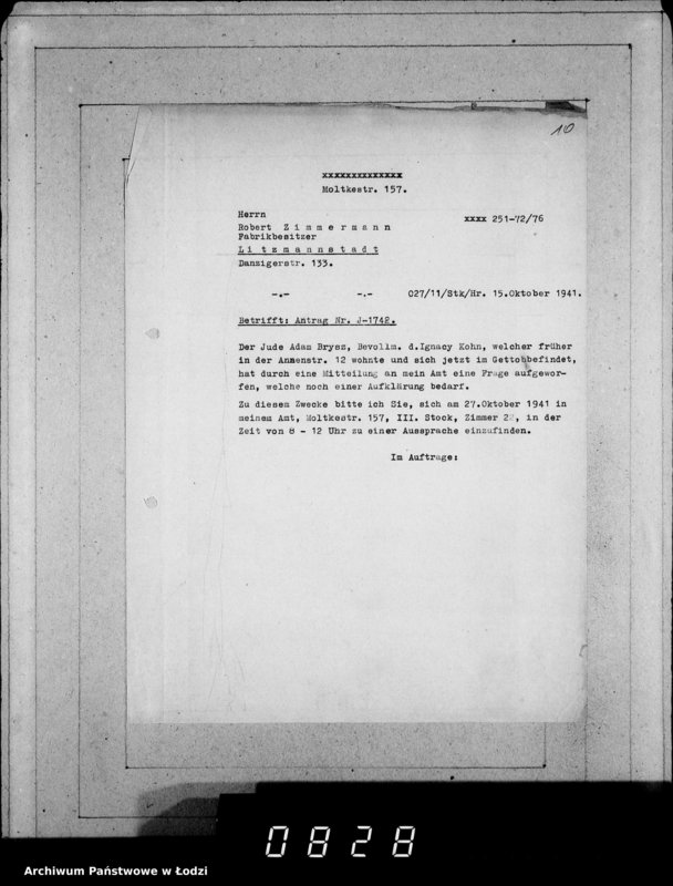 Obraz 14 z jednostki "J 1741-1760 [Wnioski Żydów z Getta o zwrot należności za towar wzięty na kredyt]"