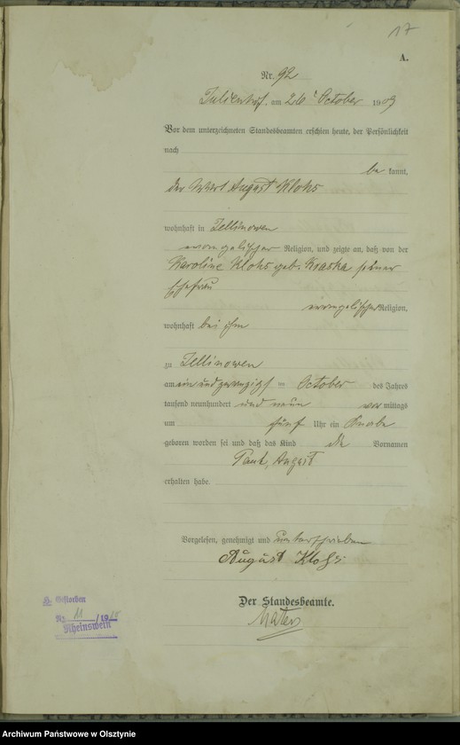 image.from.unit.number "Geburts-Register Nr 76-121 [1909], Nr 1-110 [1910]"