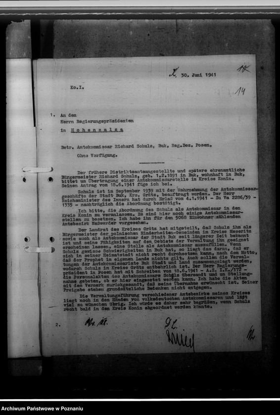 image.from.unit.number "Personalakten des Amtskommissars Richard Schulz, in Grossdorf"