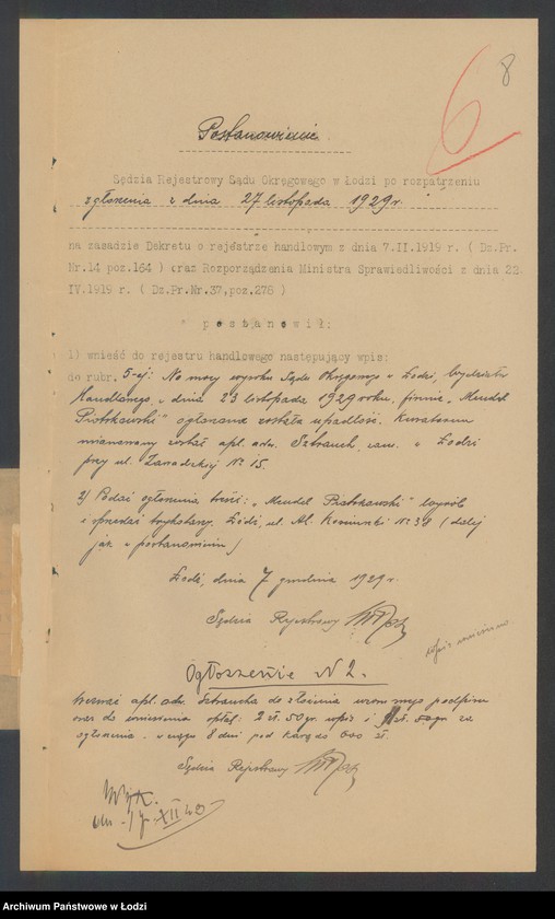 Obraz 10 z jednostki "Mendel Wolf Piotrkowski- wyrób i sprzedaż trykotaży"