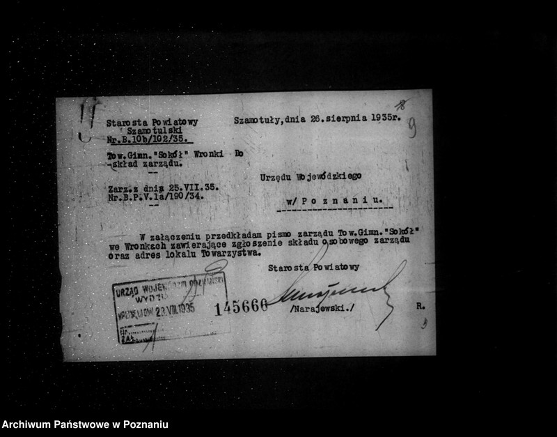 Obraz 13 z jednostki "/Towarzystwo Gimnastyczne Sokół we Wronkach powiat Szamotuły -rejestracja/"