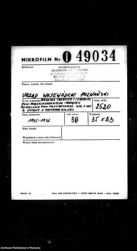 Obraz 2 z jednostki "Majątek Charcice i Izdebno powiatu międzychodzkiego i majątek Rokietnica powiatu poznańskiego wyłączenie z art.. 4 ustawy o reformie rolnej"