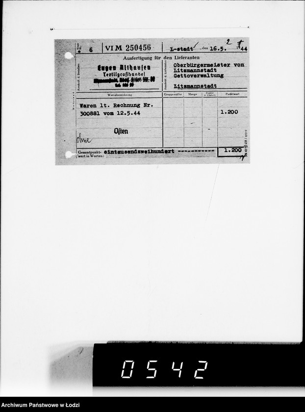 Obraz 6 z jednostki "Firma Eugen Althausen Litzmannstadt VIII [Zamówienia, rachunki, listy przesyłkowe]"