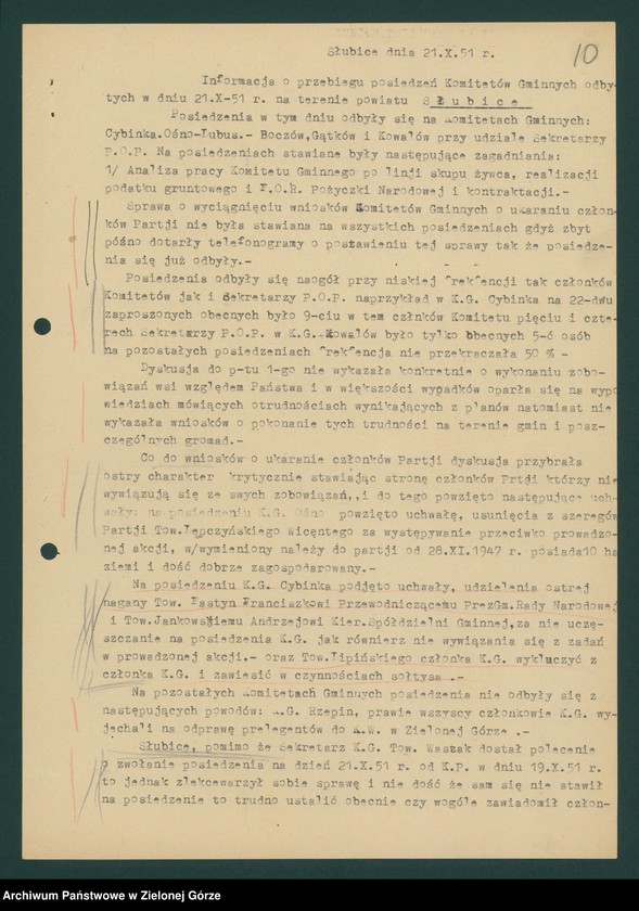 image.from.unit.number "Sektor organizacyjny i kadr: Działalność komitetów gminnych i gromadzkich w zakresie rolnictwa - oceny, analizy, sprawozdania i informacje Wydziału, komitetów powiatowych i pracowników KW "