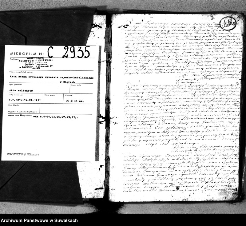 image.from.unit.number "Akta małżeństwa gminy wigierskiey od 1-go maja 1810 do dnia ostatniego kwietnia 1811 roku"