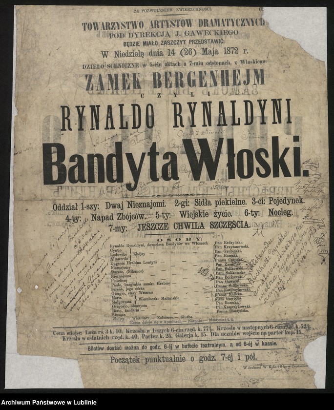 Obraz 16 z kolekcji "Zapraszamy na nadzwyczajne widowisko... XIX-wieczne afisze teatralne111"