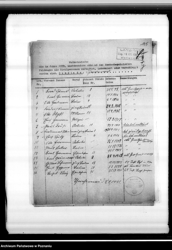 Obraz 9 z jednostki "Spisy miejscowych Niemców z powiatu wolsztyńskiego służących w wojsku polskim lub internowanych przez polskie władze"