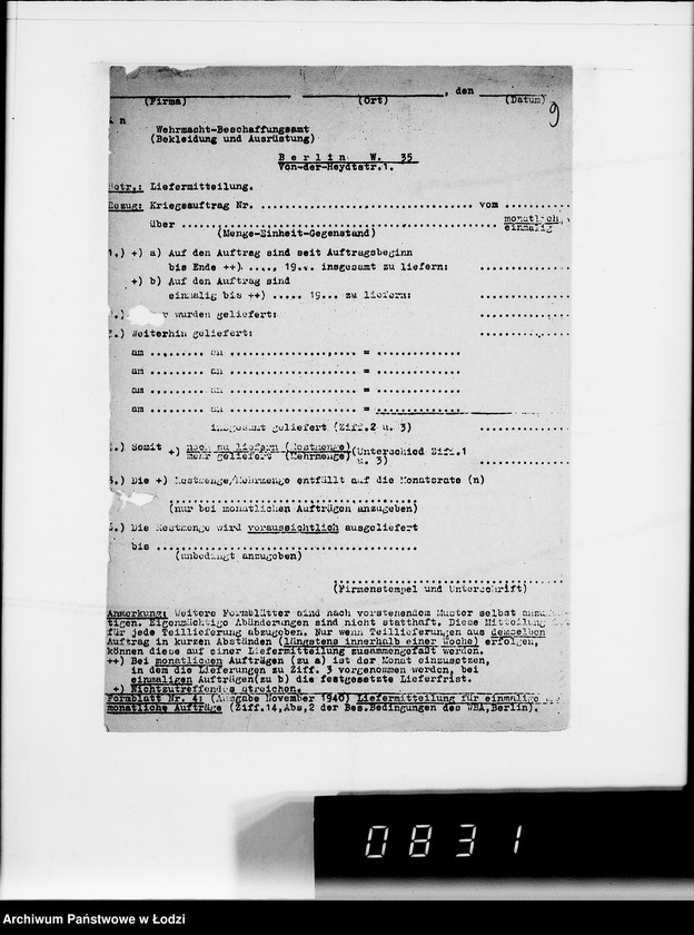 Obraz 13 z jednostki "5005 Kriegsauftrag 5121-304.843 1000 Stück Wachtpost Pelze HBA- Berlin"