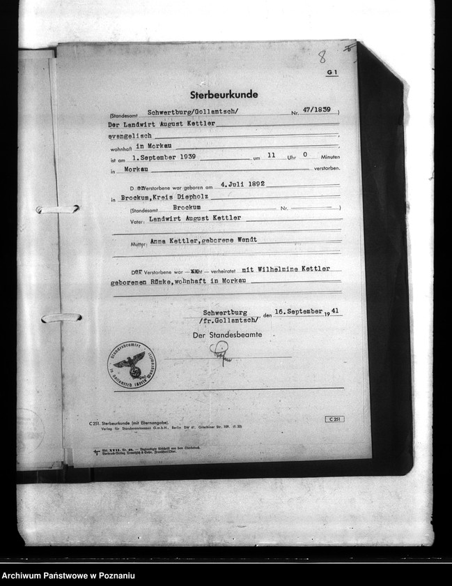 Obraz 13 z jednostki "Wykazy miejscowych Niemców, którzy zginęli w 1939 roku. Kreis Wongrowitz (Wągrowiec)"