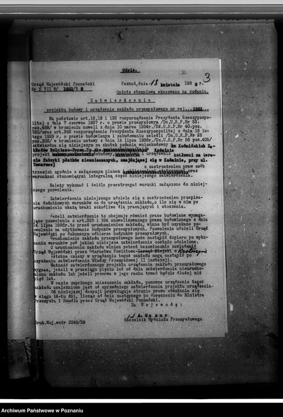 image.from.unit.number "Zatwierdzenie projektu budowy i urządzenia zakładu przemysłowego /Fabryki Płatków Ziemniaczanych i tartaku/ w Koźminie własność Koźmińskie Zakłady Rolniczo-Przemysłowe Spółka Akcyjna"