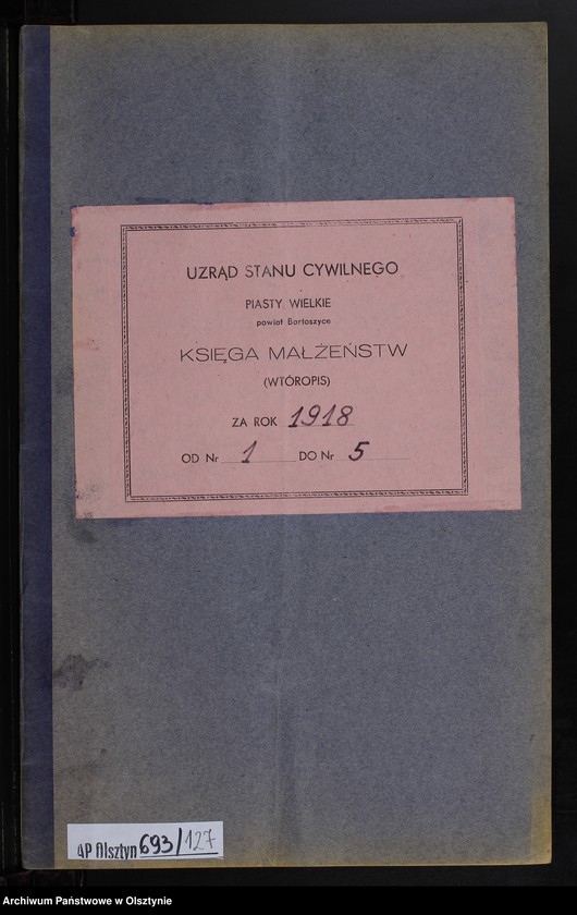 image.from.unit.number "Heiraths-Neben-Register Nr 1 - 5 [ Księga małżeństw - wtóropis ]"