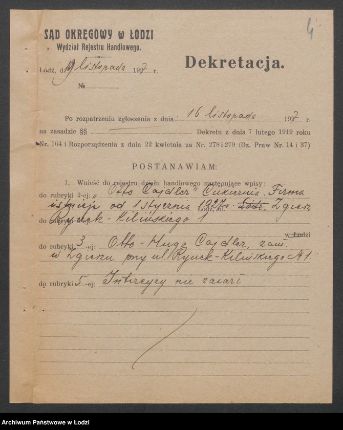 Obraz 6 z jednostki "Otton Zeidler- cukiernia"