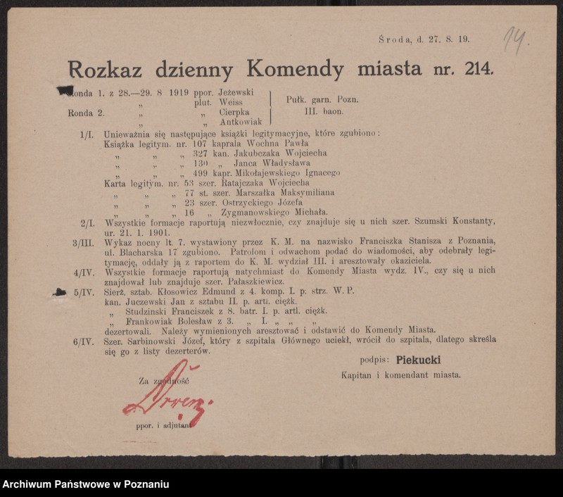 Obraz 16 z jednostki "/Rozkazy Komendy Miasta Poznania/, nr 201-339."