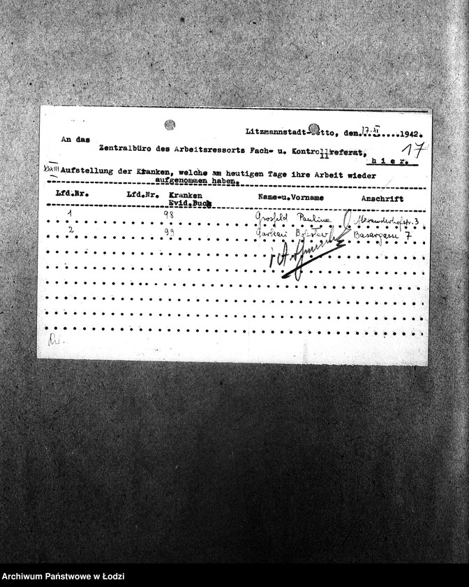 Obraz 20 z jednostki "[Wyciągi z książki ewidencyjnej chorych]"