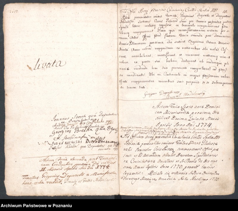 Obraz 13 z jednostki "Prothocollum nobilis officii consularis civitatis SR.Mtis Posnaniae sub notariatu nobilis Michaelis Rürer, SR.Mtis secretarii officii praesentis notarii in anno domini 1774 inhoatum."