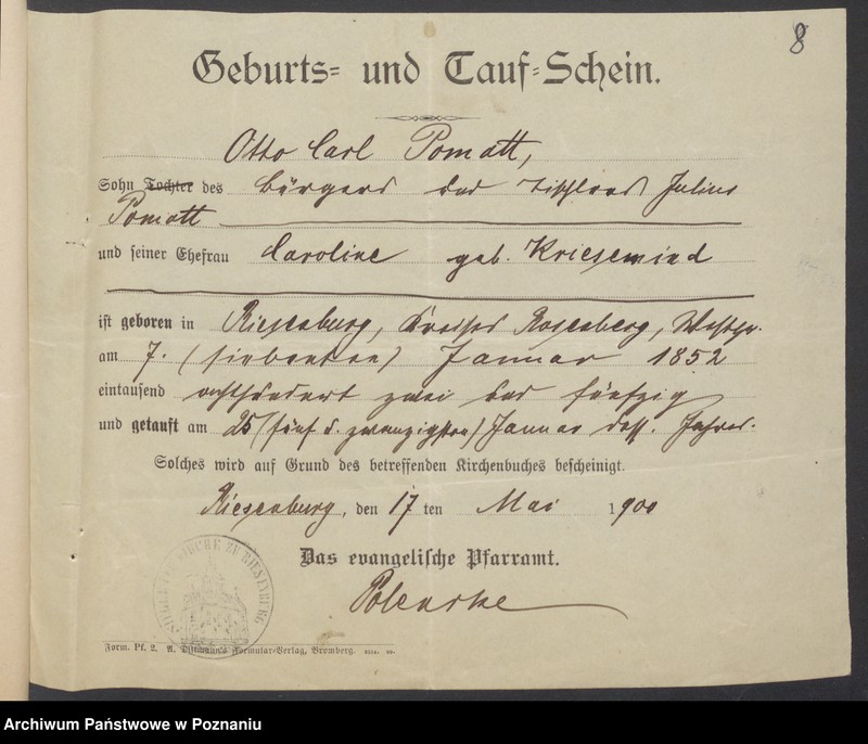 Obraz 10 z jednostki "Die von den Verlobten beigebrachten Urkunden zur Eheschliessung pro 1900"