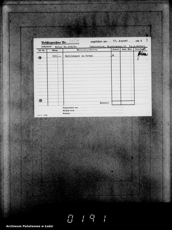 Obraz 13 z jednostki "Kripo 3201-33462 [Kartoteka skonfiskowanego majątku ruchomego u Żydów]"