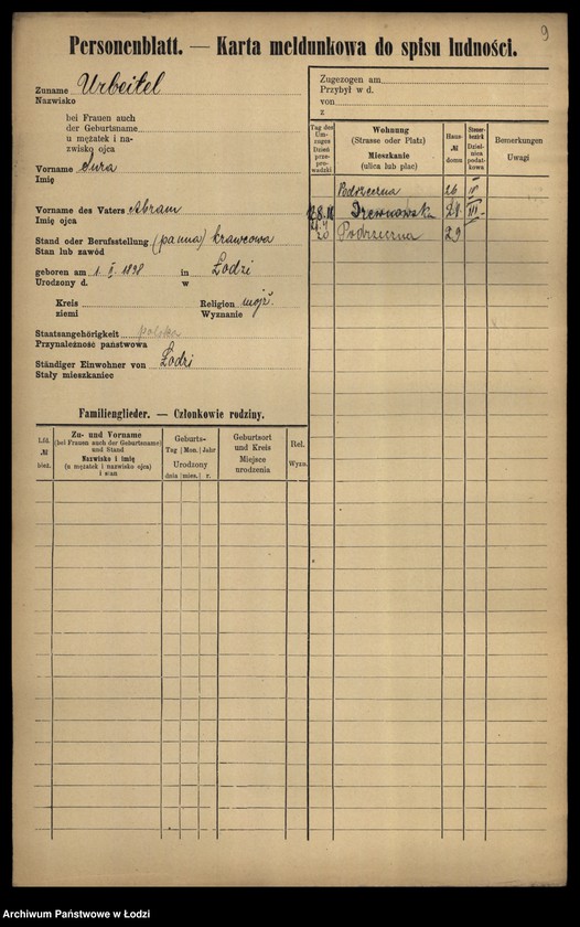 Obraz 11 z jednostki "[Spis ludności Łodzi] Urbach - Urbanowski"