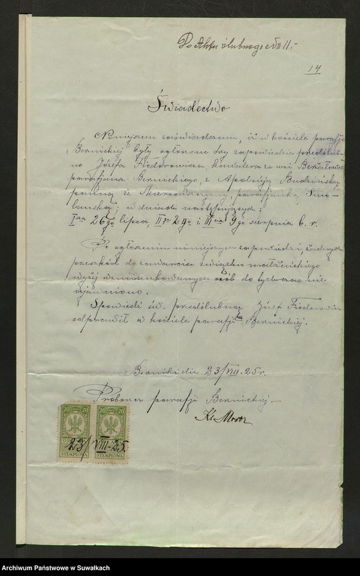 image.from.unit.number "Dokumenty zaślubionych Smolańskiej parafii za 1925 rok"