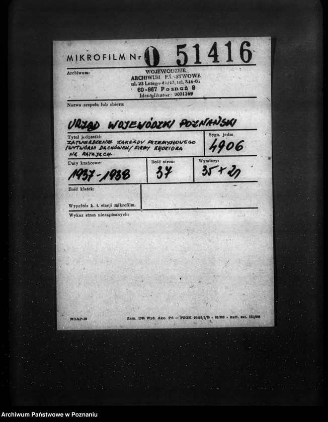 image.from.unit.number "Zatwierdzenie zakładu przemysłowego /wytwórni dachówek/ Firmy Kędziora na Ratajach"