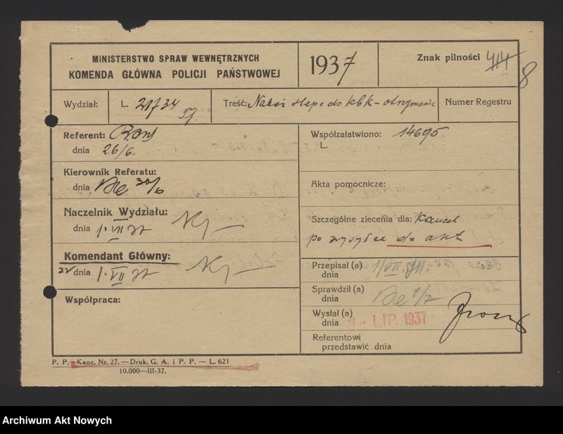 image.from.unit.number "Ewidencja broni i amunicji w jednostkach Policji Państwowej. Wykazy, korespondencja"