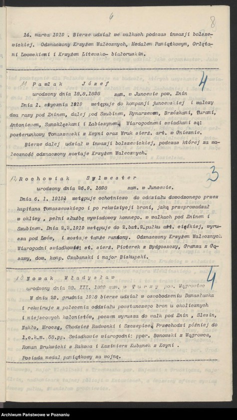 Obraz 10 z jednostki "Koło Damasławek, powiat Wągrowiec, członkowie Związku Powstańców Wielkopolskich którzy zasługują na odznaczenia."