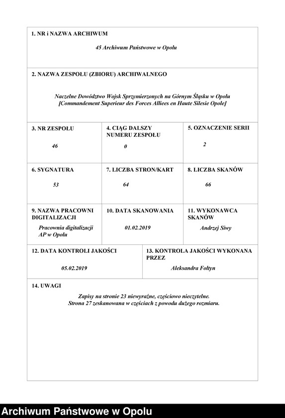 Obraz 1 z jednostki "Instruction pour mise en Etat a Siege d