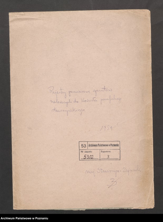 image.from.unit.number "Rejestr pomiarowy gruntów należących do kościoła parafialnego stawiszyńskiego w powiecie kaliskim, guberni warszawskiej położonych"