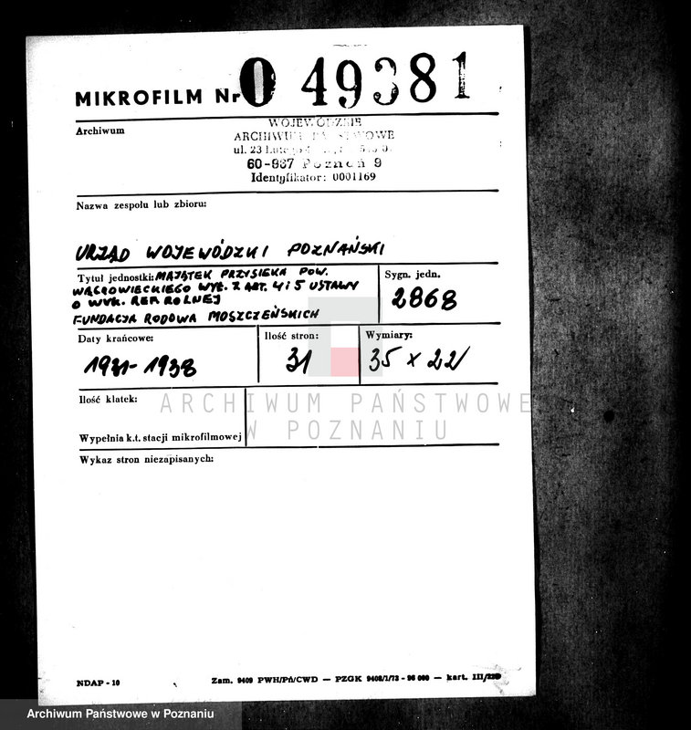 Obraz 2 z jednostki "Majątek Przysieka powiatu wągrowieckiego wyłączenie z art. 4 i 5 ustawy o wykonaniu reformy rolnej Fundacja rodowa Moszczeńskich"