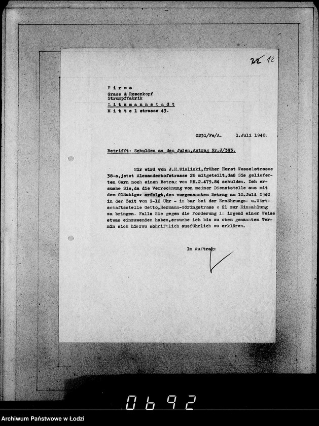 Obraz 16 z jednostki "J.[uden] 391-405 [Wnioski Żydów z Getta o zwrot należności za pracę lub towar wzięty na kredyt]"