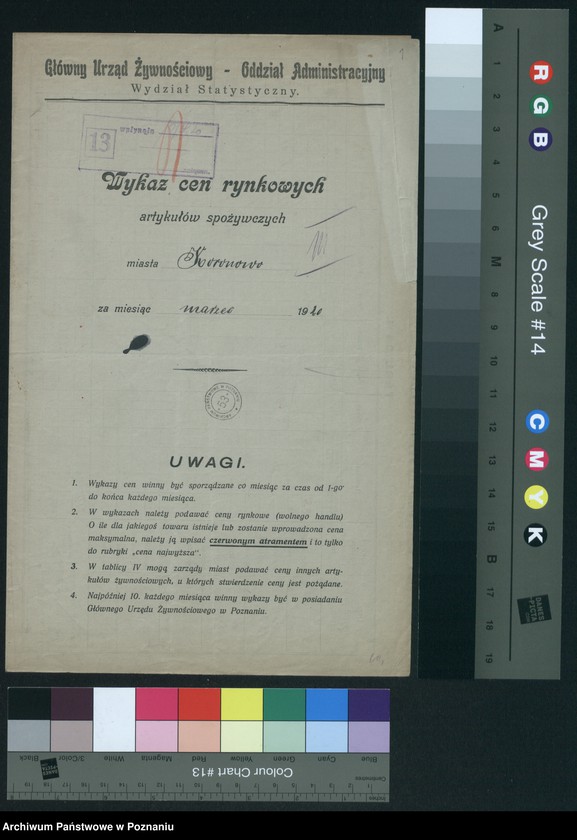 Obraz 3 z jednostki "[Wykaz cen rynkowych artykułów spożywczych w poszczególnych miastach Województwa Poznańskiego za miesiąc marzec 1920]"