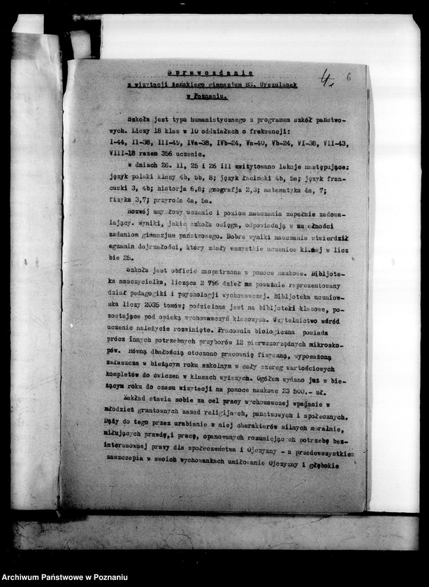 Obraz 10 z jednostki "Prywatne Gimnazjum Żeńskie SS. Urszulanek - Poznań [sprawozdanie z wizytacji i sprawy szkolne]"