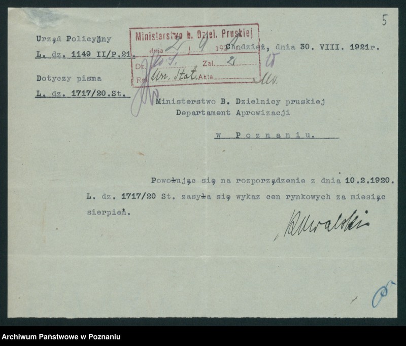 Obraz 7 z jednostki "[Wykazy cen rynkowych artykułów spożywczych w poszczególnych miastach Województwa Poznańskiego za miesiąc sierpień 1921 roku]"