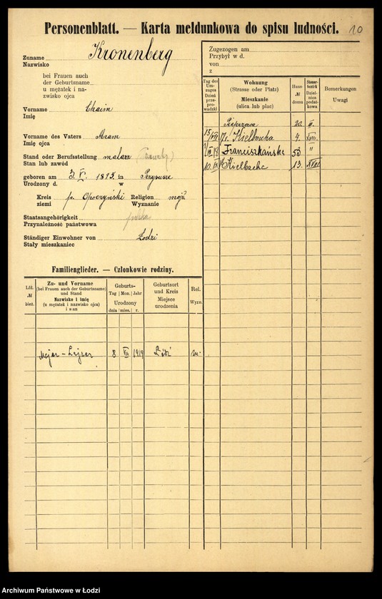 Obraz 12 z jednostki "[Spis ludności Łodzi] Kronenberg - Krugman"