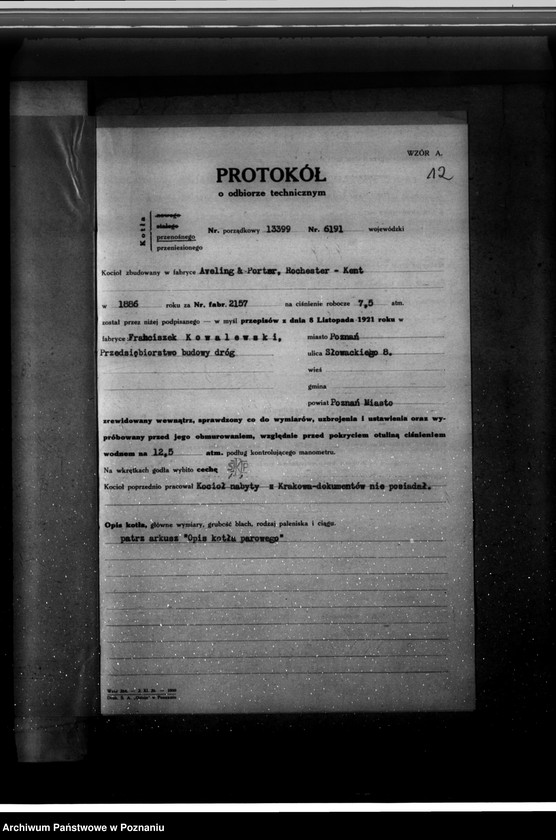 Obraz 16 z jednostki "Przedsiębiorstwo budowy dróg i szos Fr. Kowalewskiego Poznań nr woj. kotła 6191"