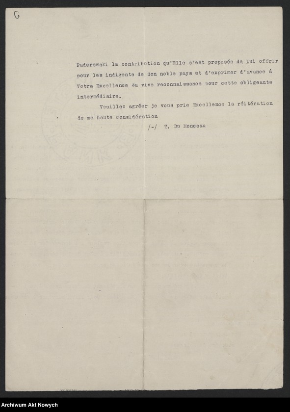 image.from.unit.number "Kętrzyński Stanisław (profesor, poseł RP w Holandii); Załączniki: a) telegram podpisany "Amitiés Polonaises"; b) kopia listu T. Du Monceau; L.4"