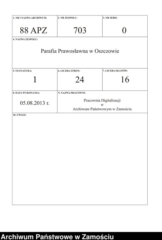 image.from.team "Akta stanu cywilnego Parafii Prawosławnej w Oszczowie"