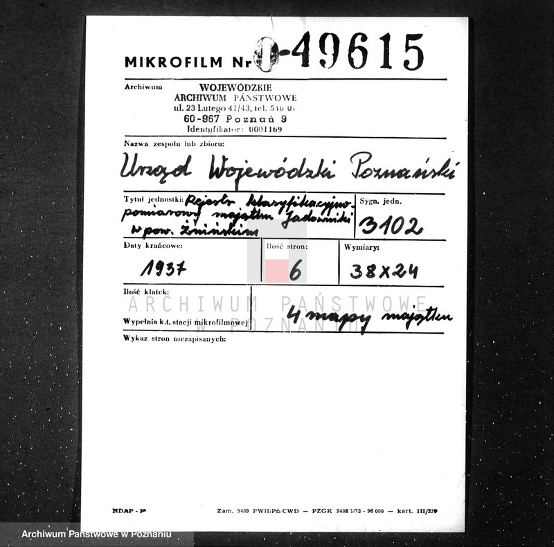 Obraz 2 z jednostki "Rejestr klasyfikacyjno-pomiarowy majątku Jadowniki w powiecie żnińskim"