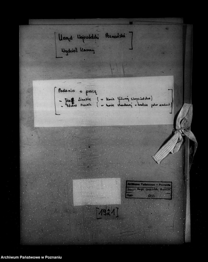 Obraz 4 z jednostki "/Podania o pracę Józef Linette /w Kasie Głównej Województwa/ Edward Nowak /w Kasie Skarbowej w Środzie/"