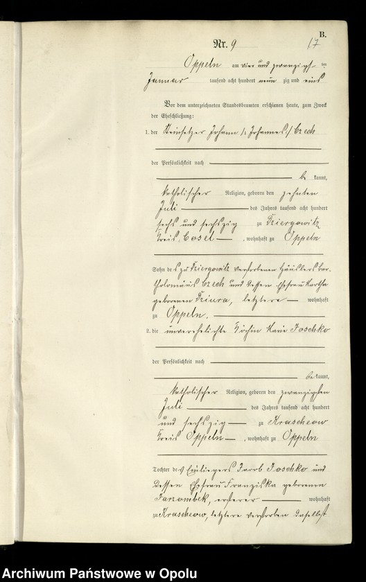 Obraz 20 z jednostki "Rejestr Małżeństw pierwopis 1891 [Opole] 1-142"