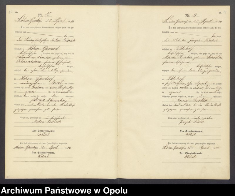 image.from.unit.number "Geburts-Neben-Register Standesamts Hohen-Giersdorf pro 1894"