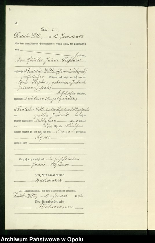 Obraz 6 z jednostki "Geburts-Neben-Register des Standesamts Deutsch Wette pro 1902"