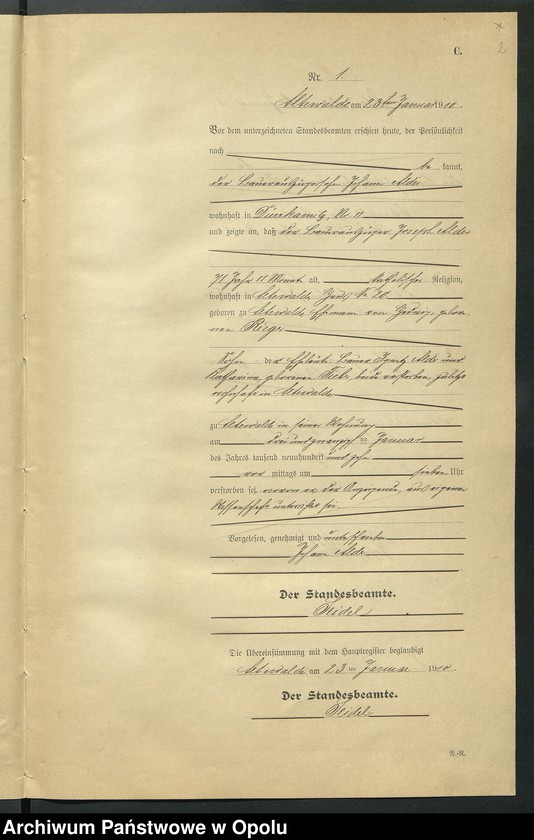 Obraz 6 z jednostki "Sterbe-Register (Neben-Register) Standesamt Altewalde 1910 No. 1 bis 45"
