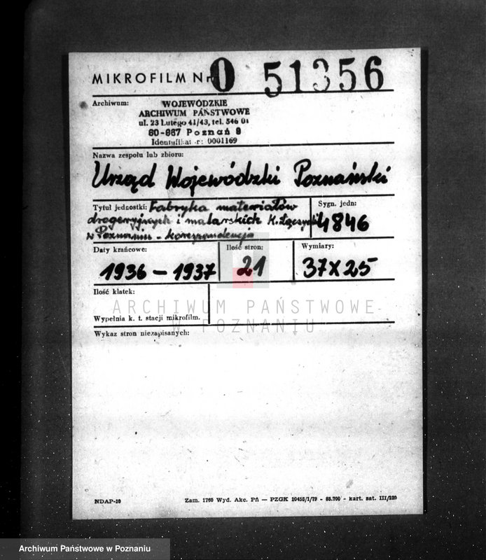 Obraz 2 z jednostki "/Fabryka materiałów drogeryjnych i malarskich K. Łączycki w Poznaniu- korespondencja w sprawie zatwierdzenia/"