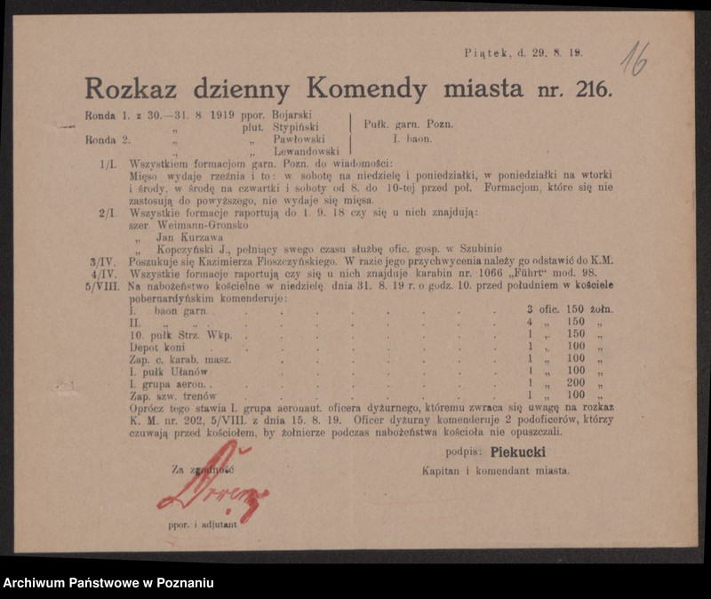 Obraz 18 z jednostki "/Rozkazy Komendy Miasta Poznania/, nr 201-339."