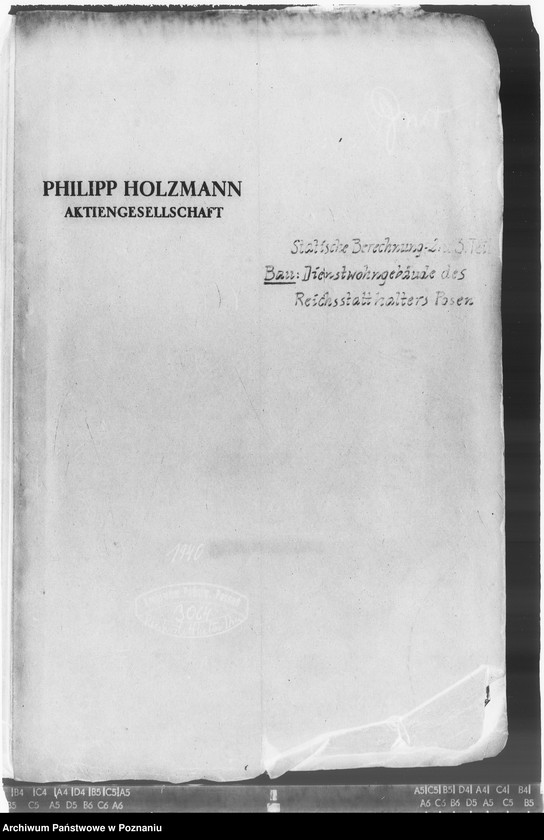 Obraz 4 z jednostki "Stadtische Berechnung. Dienstwohngebäude des Reichsstatthalters Posen"