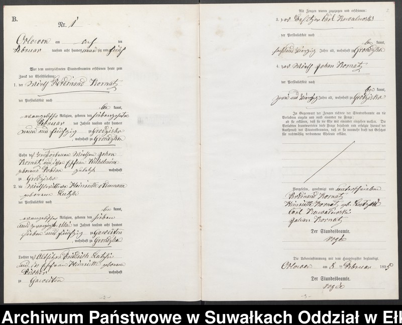 image.from.unit.number "Heiraths-Neben-Register des Preussischen Standes-Amtes Orlowen Kreis Loetzen für das Jahr 1895"